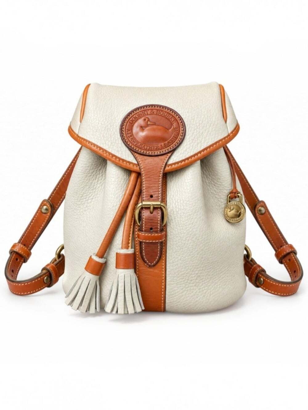 Vintage Dooney & Bourke USA All Weather Leather Backpack Ivory Tan Brass